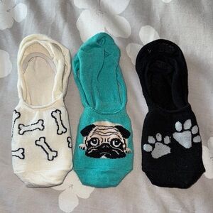NWOT - Set of Three Pugs No-Show Socks